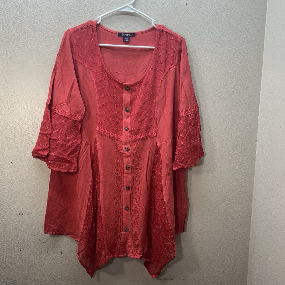 Roaman’s Red Boho‎ Lace Fairy Festival Whimsigoth Witchy Tunic Top Handkerchief